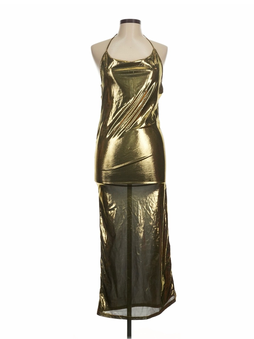 Gold Metallic Halter Maxi‎ Dress
